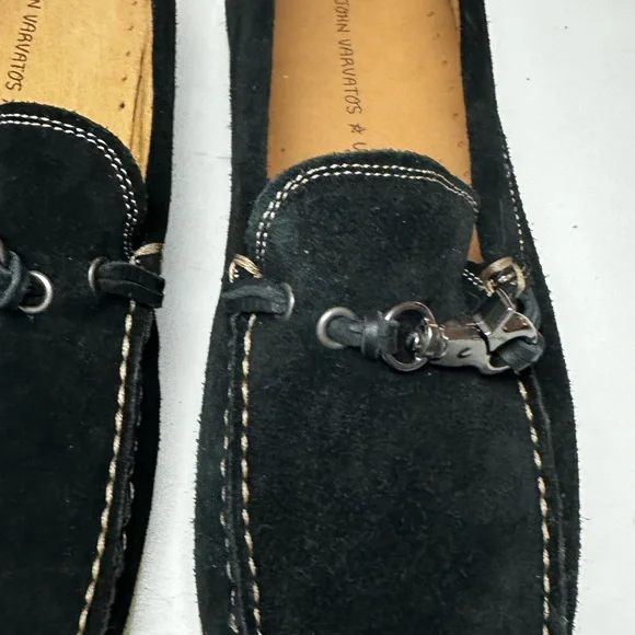 John Varvatos Black Suede Leather Metal Detail Boat Moccasins Loafers 10.5 NWOT